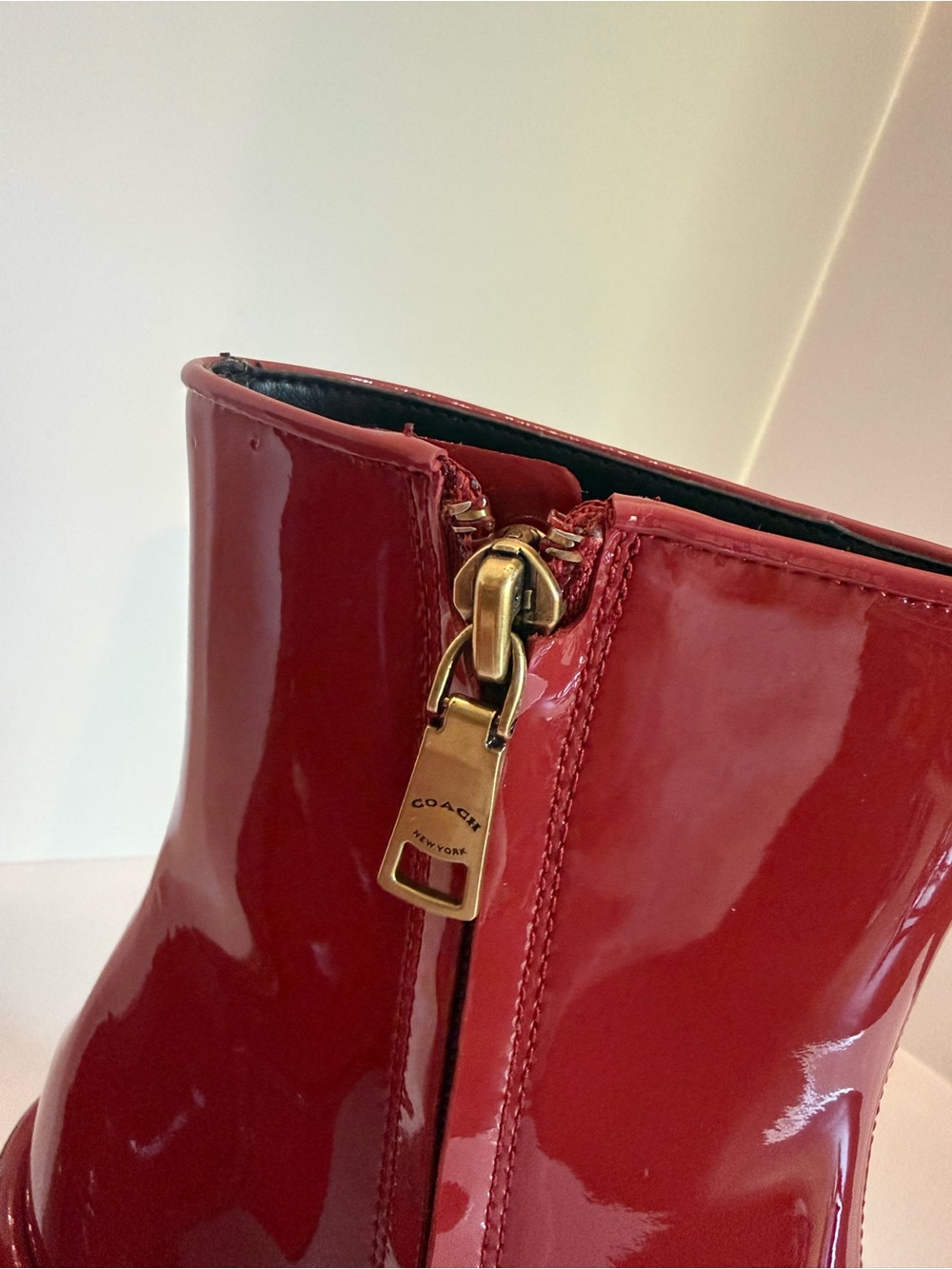Coach Red Patent Leather Block Heel Boots - Picture 7 of 12